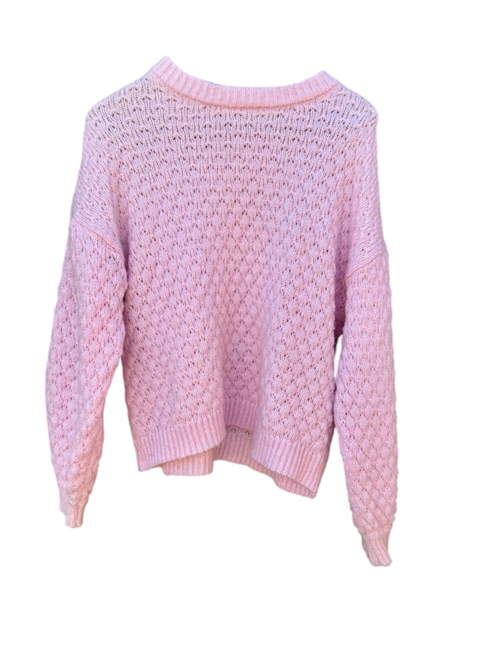 A New Day Pink Knit Sweater Bubble Sleeves Drop Shoulder Sz. Medium